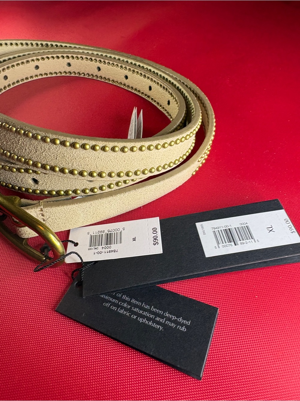 Banana Republic Beige Leather Belt with Gold Stud Trim - Picture 3 of 10